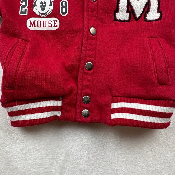 Disney Mickey Mouse Toddler Varsity Jacket Red White Snap 2T Sporty Playful Fun - Picture 5 of 9